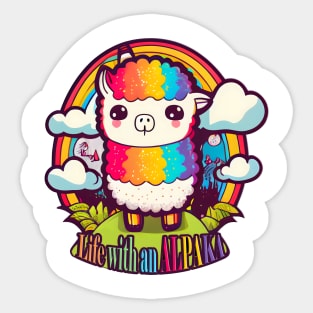 Colorful kawaii life with an alpaka Sticker